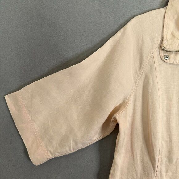 Chicos Blouse Shacket Women Sz 2 Large Linen Short Sleeve Full Zip Breathable - Picture 9 of 16